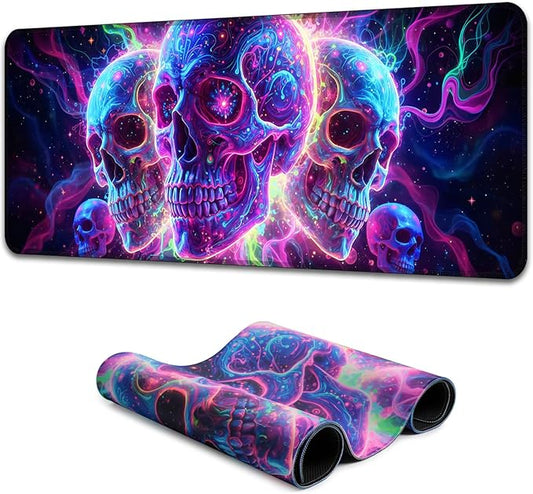 Manicer Blacklight Skull Mouse Pad – UV Reactive Neon Glow Gaming Desk Mat, Colorful Skeleton Extended Non-Slip Mousepad for PC Gamers, Office, Room Decor - 31.5" x 11.8"