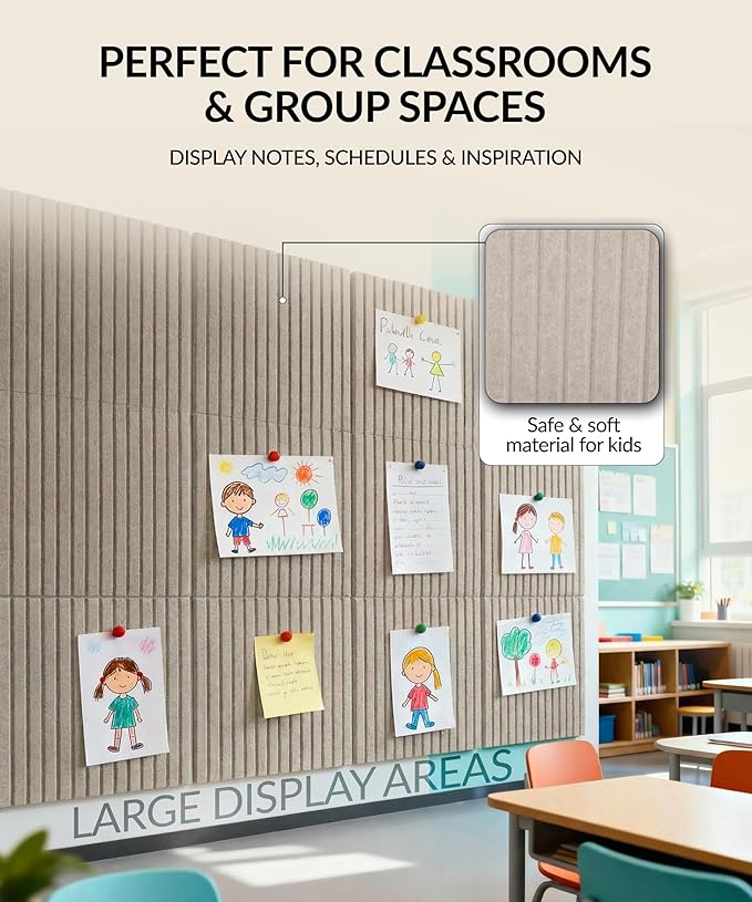 Large Felt Bulletin Board 48" x 36" with Push PINS & Wall Safe Adhesive Tabs – Modern Large Cork Board for Walls in Home or Office, Versatile Felt Board Layout, Cork Board, Vision Board, Dream Board