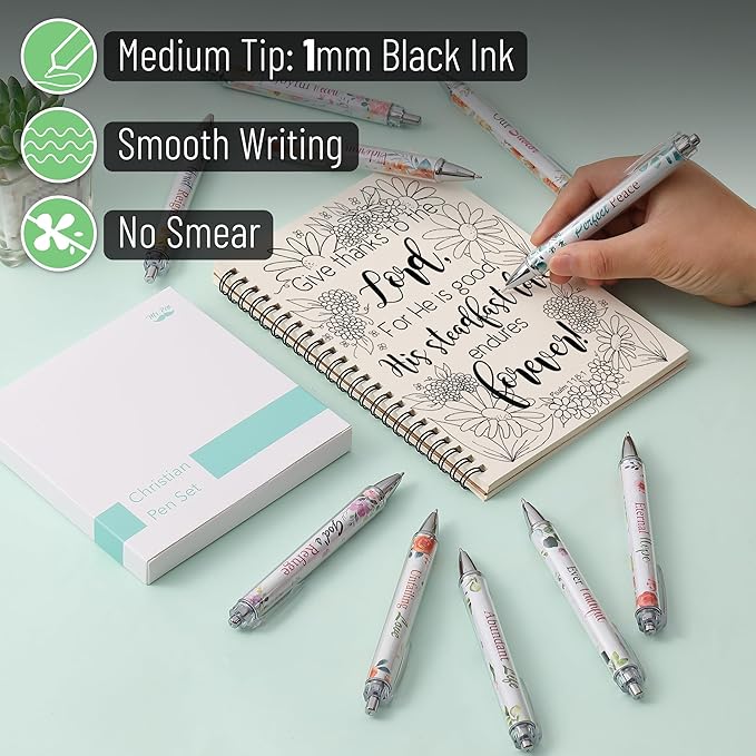Mr. Pen Christian Pen Set, 10 Pack, Faith Blossoms, Black Ink, Bible Verse Pens, Ballpoint Pens
