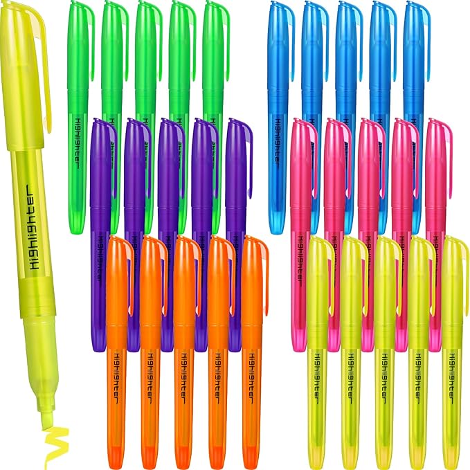 Thenshop 30 Pcs Highlighter Assorted Colors Bulk Colorful Highlighter Markers Bulk Pack Chisel Tip Fluorescent Pens for Office Supplies