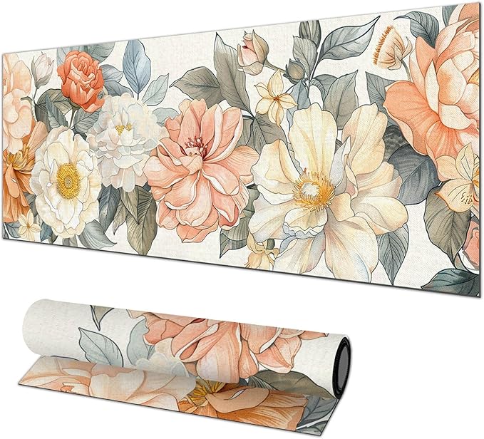 Floral XL Mouse Pad 31.5 x 11.8 Inch Gaming Mousepad Diatomite Large Keyboard Mouse Pad for Home and Office Desk Accessories with Elegant Botanical Bloom Artwork