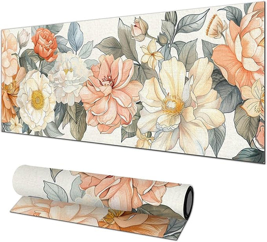 Floral XL Mouse Pad 31.5 x 11.8 Inch Gaming Mousepad Diatomite Large Keyboard Mouse Pad for Home and Office Desk Accessories with Elegant Botanical Bloom Artwork