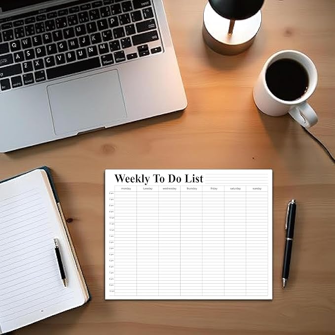 Weekly To Do List notepad, Hourly Schedule, Monday-Sunday, 6am-10pm,Task Planner & Activity Log Notepad – 8.5 x 11” Undated Daily & Hourly Planning Pad, To-Do List, Checklist, Track Time & Tasks, ADHD Tracker – Organize Workday, Boost Productivity
