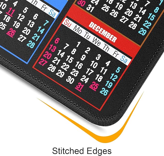 Calendar Mouse Pad with Non-Slip Rubber Base, Premium-Textured & Waterproof Mousepads with Stitched Edges, Mouse Pads for Computers, Laptop, PC, Office & Home (2026 Black)
