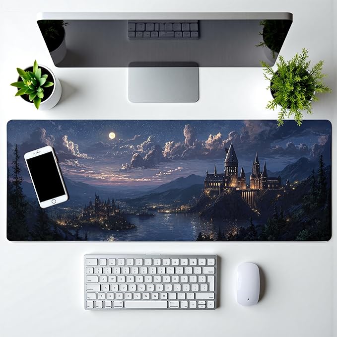 Fantasy Castle Gaming Mouse Pad Large Desk Mat Extended Keyboard Mouse Pad Anime Mousepad with Non-Slip Base and Stitched Edge Mouse Mat Desk Pad 31.5 x 11.8 Mouse Pads for Desk Home Office Gaming