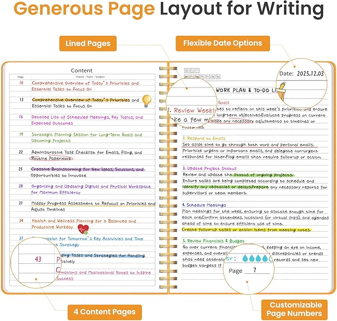 Taja Spiral Lined Notebook, 8.5"x11" Notebooks for Work, Large A4 Journal for Women & Men, College Ruled Journaling Notebook for Writing, Plastic Cover Spiral Journal, Yellow