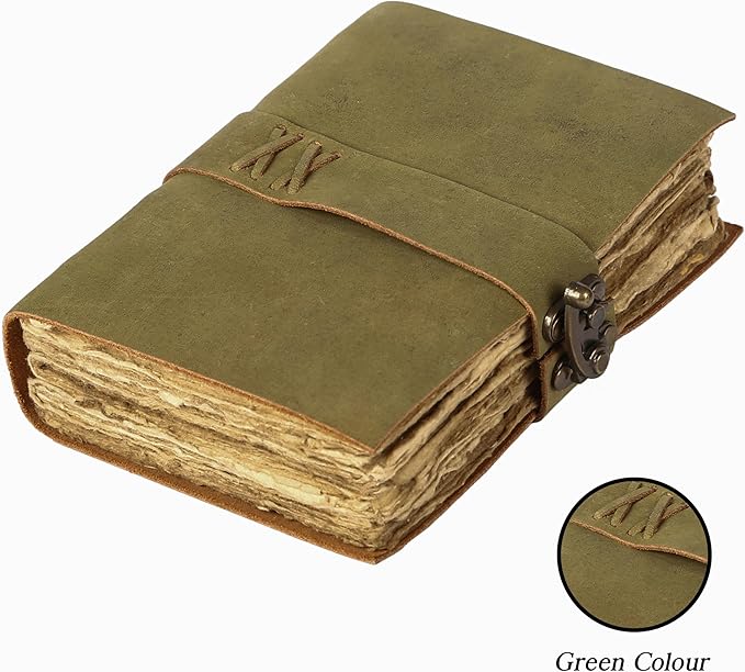 Vintage Leather Journal Handmade Buffalo Deckle Edge Paper – Leather Bound Journal for Women Men Vintage C-Lock Closure Ideal for Writing & Travel for Artists