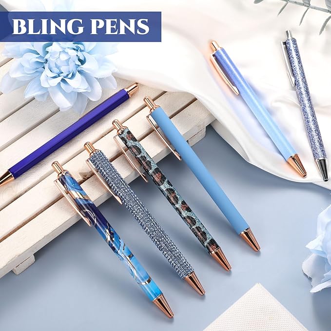 Sherr 7 Pcs Fancy Pens for Women Cute Sparkly Glitter Pens with 10 Pcs Black Ink Refills Pretty Gifts for Girls Office School Christmas Graduation(Adorable)