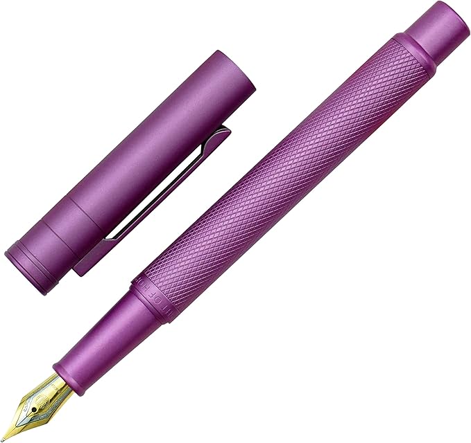 Asvine Pink Forest Fountain Pen Bent Nib, Classic Design with Converter and Metal Pen Case, The Light of Hope Serise