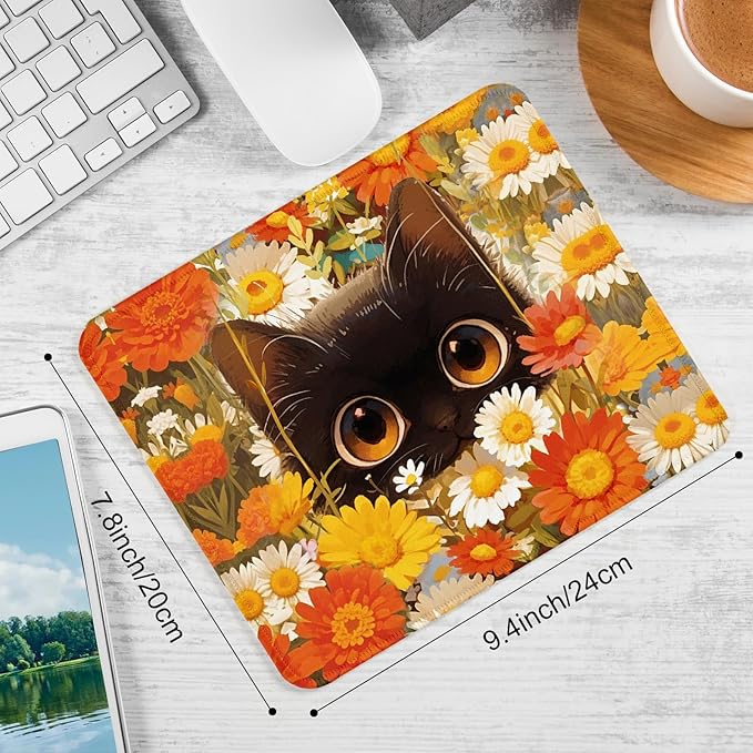 Black cat Square Mouse Pad with Non-Slip Rubber Base,Home Office Decoration Desktop Accessory, Laptop Mouse Pad for Office Laptops,9.4x7.8x0.12in 5