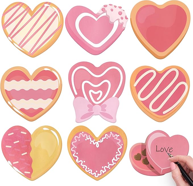 9 Packs Valentine's Day Sticky Notes Sweet Heart Dessert Chocolate Cookie Self-Adhesive Writing Notepads Memo Pads Office School Stationery Supplies Party Favors Classroom Exchange Gifts, 270 Sheets