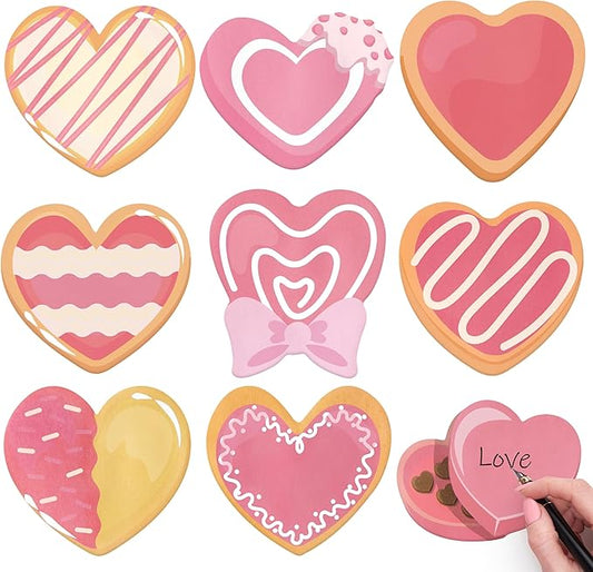 9 Packs Valentine's Day Sticky Notes Sweet Heart Dessert Chocolate Cookie Self-Adhesive Writing Notepads Memo Pads Office School Stationery Supplies Party Favors Classroom Exchange Gifts, 270 Sheets