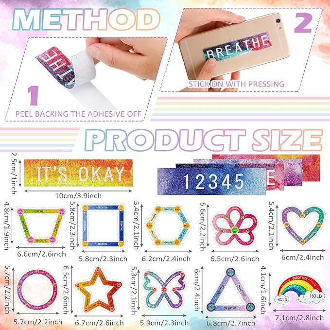Crtiin 80 Pcs Anxiety Sensory Stickers with Inspirational Quotes Calm Textured Relief Mental Health Stickers Office Adhesive Sensory Tape Anti Stress for Adults(Cute)
