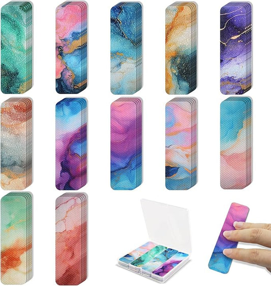 48 Pieces Anxiety Sensory Stickers with Storage Box - Calming Strips with 2 Textured Stickers for Adults Desk Fidget - Teacher Must Haves (Marble)
