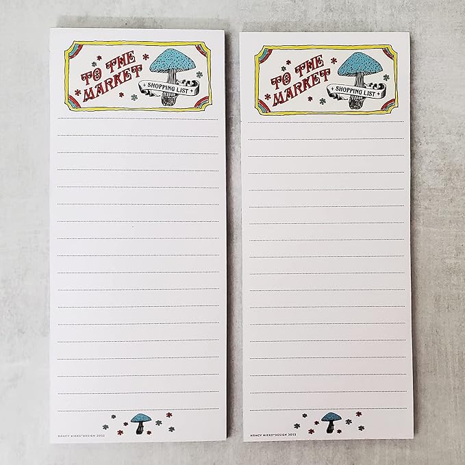 Nancy Nikko 70s Vibe - To The Market Grocery List Notepads - with Magnet for Refrigerator - 2 per Package