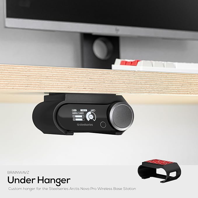 BRAINWAVZ Under Desk Mount for SteelSeries Arctis Nova Pro Wireless Base Station – Secure Fit, Easy Install with Screws or VHB Tape – Clean, Organized Gaming Setup (UM01)
