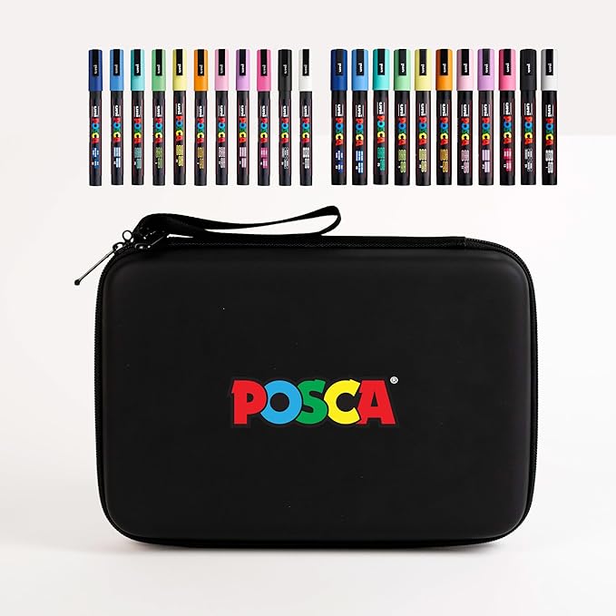 Posca Exclusive 3M and 5M Paint Markers Gift Set of 22 with Carrying Case, Great for Kids and Adults, Acrylic Art Markers for Coloring Canvas, Wood, Glass and Metal