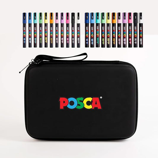 Posca Exclusive 3M and 5M Paint Markers Gift Set of 22 with Carrying Case, Great for Kids and Adults, Acrylic Art Markers for Coloring Canvas, Wood, Glass and Metal