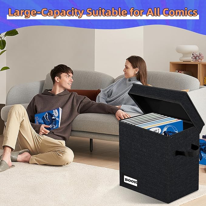 5 Pack Comic Book Storage Short Box, 11.8" X 9.8" X 7.8", Holds 100-120 Collection Book, Heavy Duty Comic Collection Gift Bin Container Holder Shelf (Black)