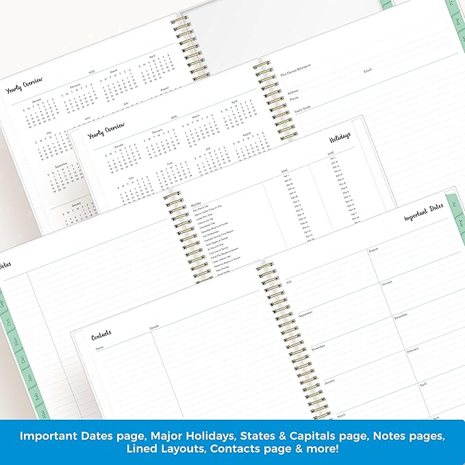 Blue Sky Weekly and Monthly Academic Year Planner Calendar, July - June, Flexible Cover, Wirebound, Laminated Tabs, Laurel (Laurel- 2025/2026, 8.5" x 11")