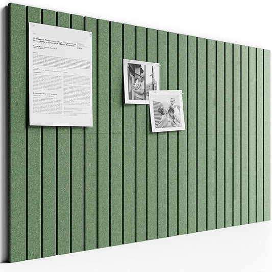 Bumusty Large Cork Board Alternative-36 x 24" Felt Bulletin Board Tiles, with 30 Pushpins, 40 Adhesive Tabs, 6-Pack Slat Wall Paneling, Cork Boards for Office Push Pin Board Felt Board-Moss Green