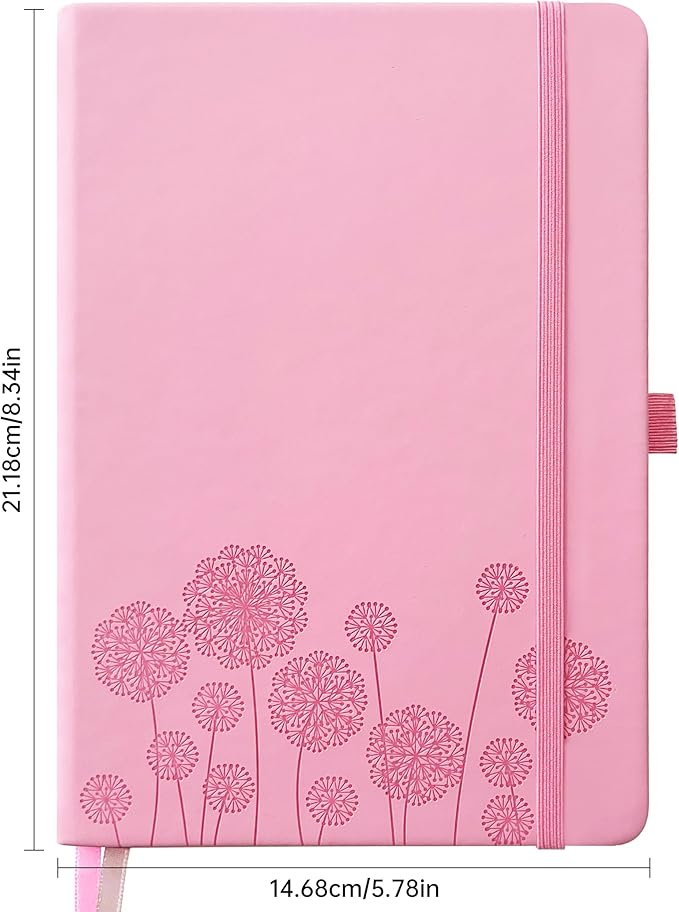 Notebook Journal for Women,A5 Hardcover Leather Journaling Notebooks for Work,200 Pages Travel Journal for Women Men with Pen Holder and Ribbon,5.78"×8.34"(Pink)