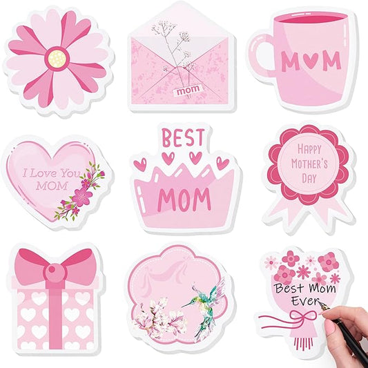 9 Packs Happy Mother's Day Sticky Notes Pink Flower Bouquet Humming Bird Heart Shaped Self-Stick Writing Notepads Mini Adhesive Memo Pads Reminder Love Best Mom Ever Birthday Gift from Son Daughter