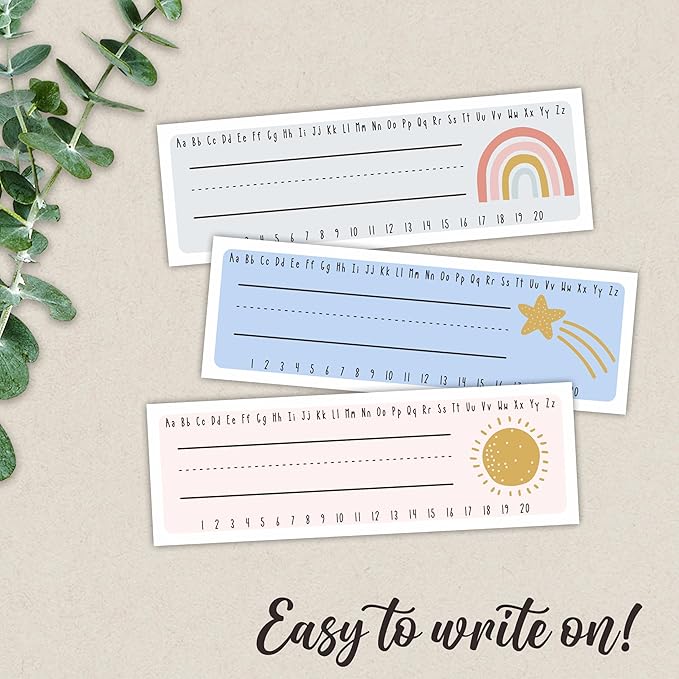 Self-Adhesive Student Name Tags -Boho Patterns Name Plate Stickers with Alphabet & Number for Teens -Funny Multipurpose Name Label Favors & Supplies for Classroom Desks Bulletin Boards School -A02