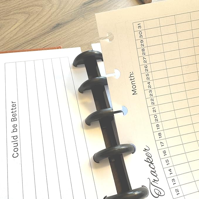 Horizontal Habit Tracker Inserts for 7, 9, 11 Disc | Mini, Classic, Skinny, Big, Letter, Junior Size Planners | Color or Black & White | Monthly Habit Log (Black & White, 11-Disc Letter)