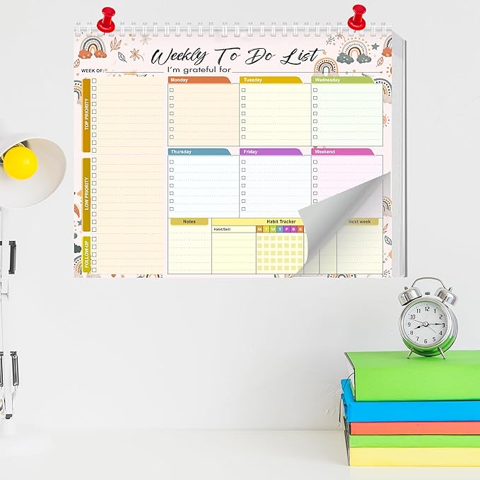 Weekly Planning To-Do-List Pad, 52 Undated Sheets for Daily To-Do Lists, Habit Tracking, Academic Scheduling, and Productivity Goals - Perfect for Work, Home, and Office Organization 8.5x11 inches