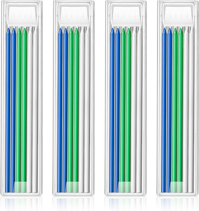 Hiboom 24 Pieces 2.8mm HB Refill for Carpenter Pencil, Study Long Lasting Pencil for Mechanical Woodworking Construction(24 Piece,White Blue Green)