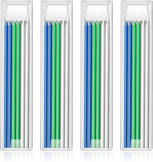 Hiboom 24 Pieces 2.8mm HB Refill for Carpenter Pencil, Study Long Lasting Pencil for Mechanical Woodworking Construction(24 Piece,White Blue Green)