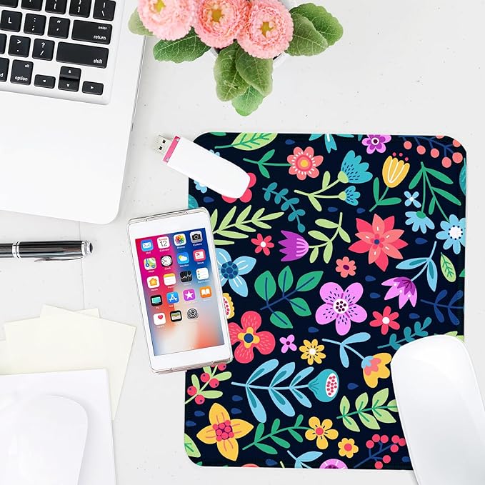Flower Square Mouse Pad,Non-Slip Rubber Base Mouse Pad,Home Office Decoration Desktop Accessory,Laptop Mouse Pad for Office Laptops,9.4x7.8x0.12inch 9
