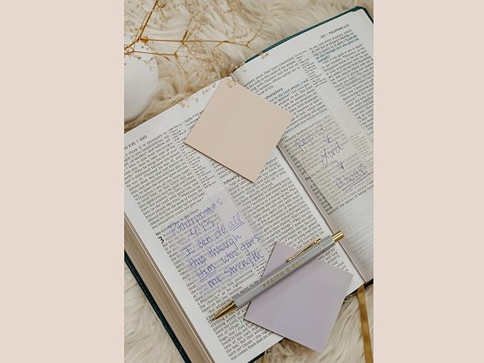 FAITH & GRIT - FAITH & GRIT Sticky Transparent 3x3 Pastel Notes for Bible Study Supplies, Journaling Supplies, Book Accessories - Ideal for Note Taking with Ball Point Pen, Annotations