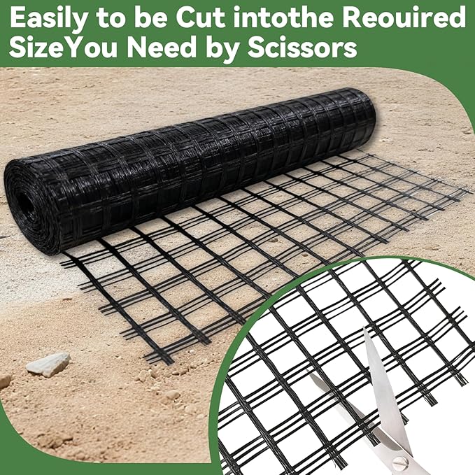 4ft x 100ft Fiberglass Geogrid for Retaining Walls, Bi-Directional 50kN Tensile Strength Geo Grid, 0.8" Mesh Soil Stabilization Fabric for Retaining Walls Up to 6 ft, Driveways & Ground Reinforcement
