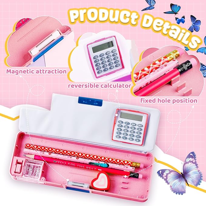 Henoyso Multifunctional Pencil Box for Girls Flower Pencil Case with Calculator and Sharpener Cool Cute Pencilcase School Supplies Essentials Christmas Birthday Gift Present for Kids Teens