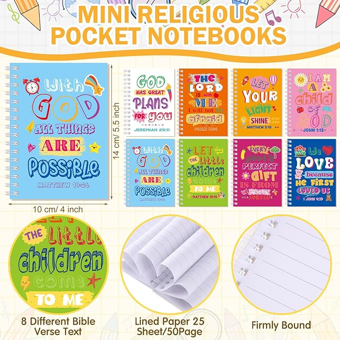 Crtiin Easter 48 Pcs Include 24 Bible Verse Notepad 24 Pencils Kids Christian Church Gifts Students Classroom Award Religious Notebook Bible Pencils Prayer Pocket School(Colorful Jesus,Eclectic)