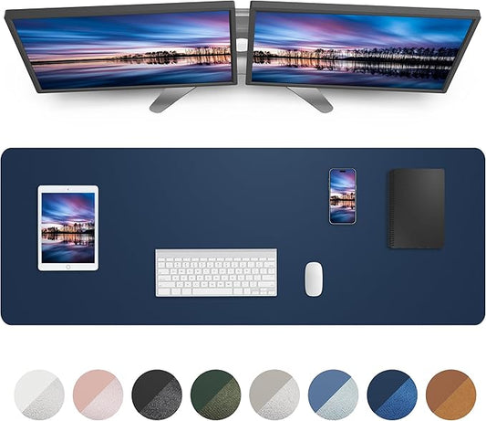AFIING Leather Desk Pad Protector, Mouse Pad, Office Desk Mat, Non-Slip PU Leather Desk Blotter, Large Desk Mat, Waterproof Keyboard Mat for Office/Home/Decor (Midnight Blue, 48" x 17")