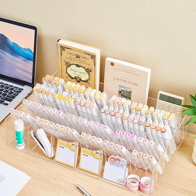 Acrylic Pen Organizer Storage for 350 Markers Vertical Marker Organizer Acrylic Pen Display Holder for Office Desk Desktop Stationery Pencil Storage, Clear, 18 x 4 x 12.4 Inch