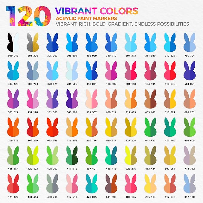 WINSONS 120 Colors Acrylic Paint Markers, Permanent Dual-Tip Acrylic Markers Set, Soft Brush Tip Paint Pens for Rock Painting, Canvas, Glass, Wood, Ceramic, DIY Craft Art Supplies, Set of 60