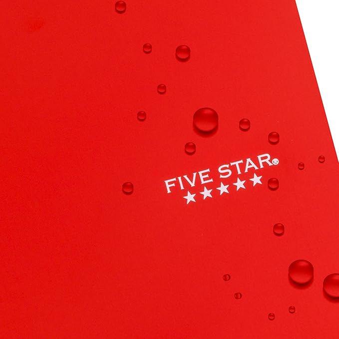 Five Star Spiral Notebook + Study App, 5 Subject, Wide Ruled Paper, 8" x 10-1/2", 200 Sheets, Fights Ink Bleed, Water Resistant Cover, Fire Red (72041)