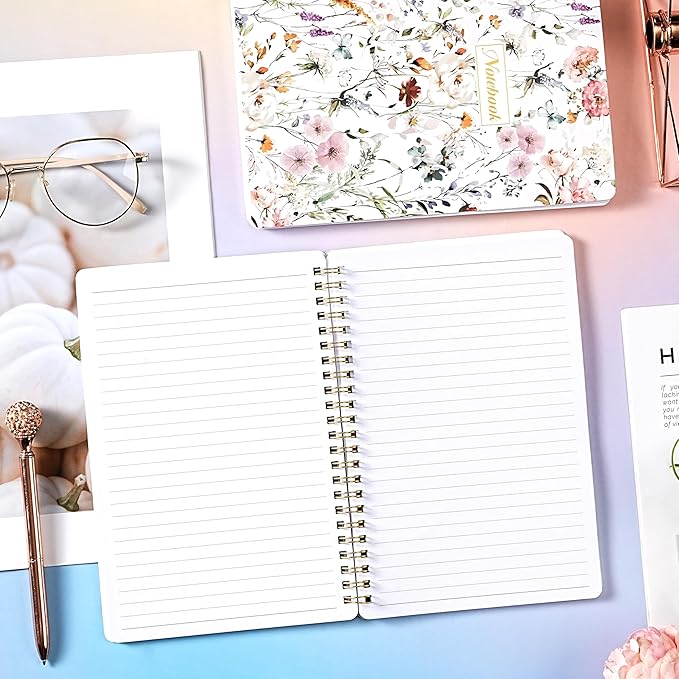Spiral Notebook - Notebooks with Back Pocket, 5.7" * 8.2", Journal Notebook with Thick Paper & Back Pocket, 160 Pages, College Ruled Notebook/Journal with Twin-Wire Binding, Journals for Women - Floral