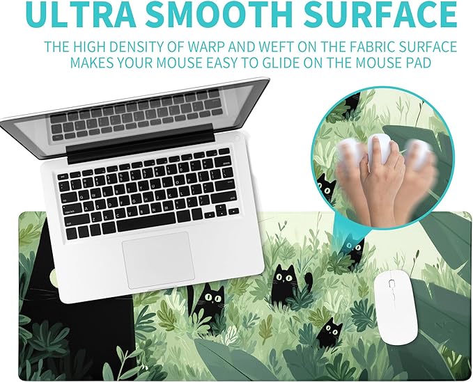 Black Cat Gaming Mouse Pad Large Desk Mat Extended Keyboard Mouse Pad Anime Mousepad with Non-Slip Base and Stitched Edge Mouse Mat Desk Pad 31.5 x 11.8 Mouse Pads for Desk Home Office Gaming