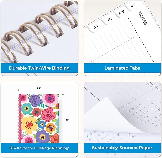 Blue Sky Weekly and Monthly Academic Year Planner Calendar, July - June, Flexible Pocket Cover, Wirebound, Storage Pocket, Laminated Tabs, Mahalo (Mahalo- 2025/2026, 8.5" x 11")