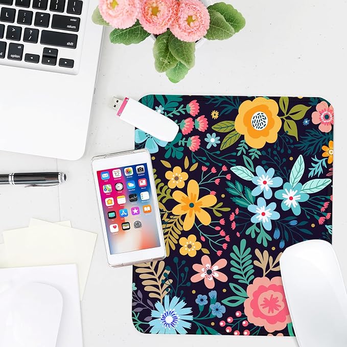 Flower Square Mouse Pad,Non-Slip Rubber Base Mouse Pad,Home Office Decoration Desktop Accessory,Laptop Mouse Pad for Office Laptops,9.4x7.8x0.12inch 5