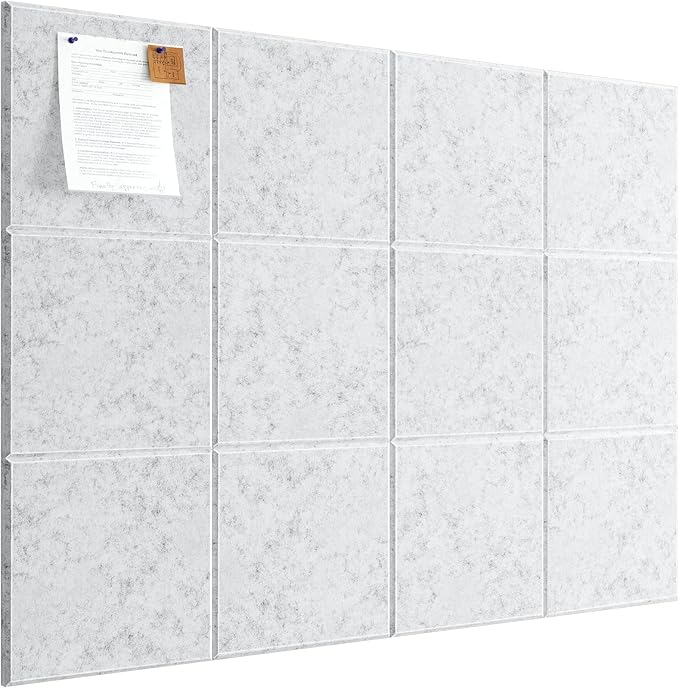 Felt Cork Board for Wall: Extra Large Bulletin Board for Office - 12 PCS Thick Corkboard Tiles Grey Pin Board Squares Adhesive
