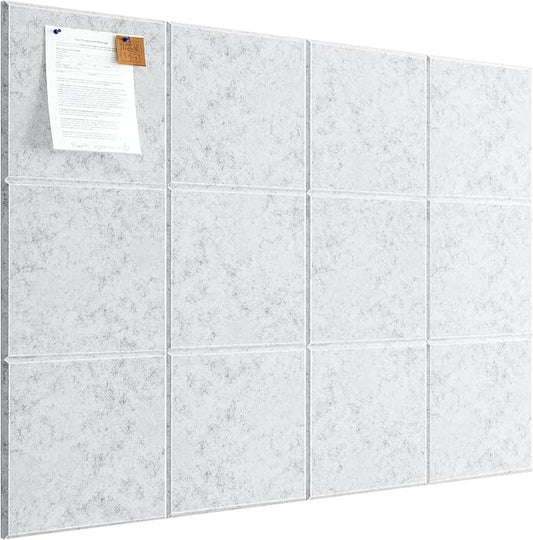 Felt Cork Board for Wall: Extra Large Bulletin Board for Office - 12 PCS Thick Corkboard Tiles Grey Pin Board Squares Adhesive
