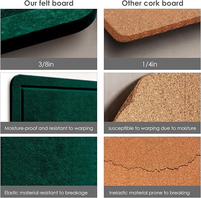 Bulletin Board, 24 x 18 inches Felt Board Decorative Pin Board, Cork Board Alternative for Wall, Foldable Photo Board Self-Adhesive Vision Board Mood Board with 20 Pushpins - Dark Green