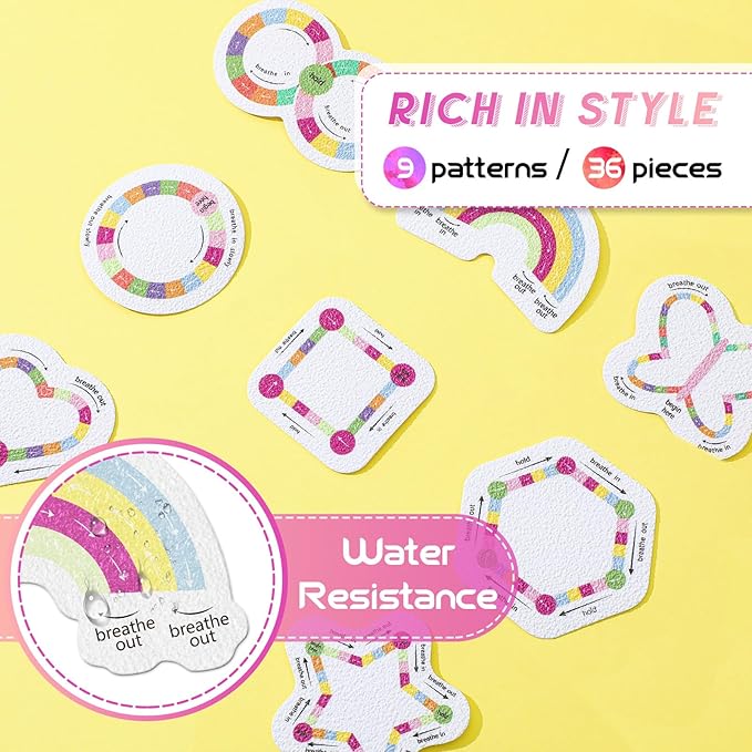 36 Pcs Anxiety Sensory Stickers Strips Adhesive Textured Mental Health Calm Stickers Mindfulness Fidget Decals Stress Anxiety Relief Items for Therapy Office Desk(Pink Purple Breathe)