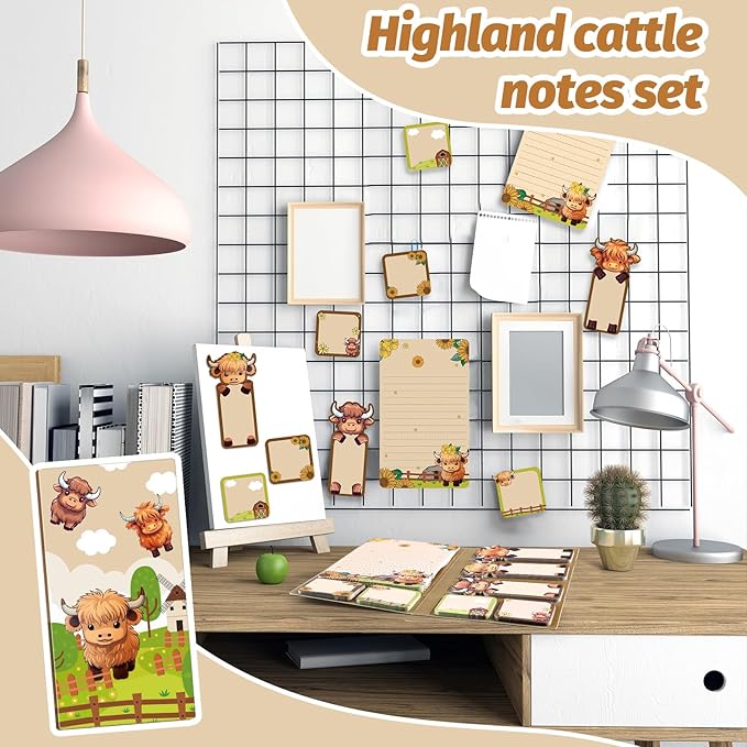 Highland Cow Sticky Notes Set Gifts for Women 8 Pack Cute Animals Decoration Office Desk Accessories for Christmas Home Students Teacher School Supplies